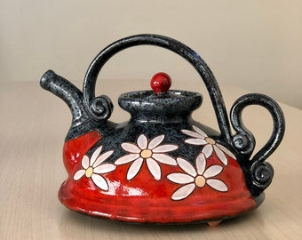 Christmas Gift - Daisy Teapot, Handmade Ceramic  Teapot, Wheelthrown Pottery Teamaker, Unique Coffee Pot, Christmas gift idea