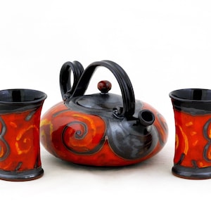 Geschenk für Mama, Keramik-Teekanne und Teetasse-Set, Keramik-Kaffeekanne und Kaffeetassen-Set, Hochzeitsgeschenk-Set, handgemachte Keramik, Muttertagsgeschenk