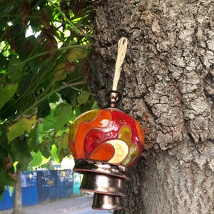 Garden Bell, Handmade Windchime, Wheel thrown Wind chime, Ceramic hanging garden decoration, Art Pottery ringing Bell, Unique  gift