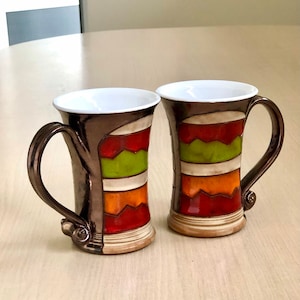 Christmas Gift - Unique Coffee Mug Set, Pottery Mug, Handmade Tea Cup Set, Rainbow Ceramic Mugs, Couple’s Gift, Coffee Lover Mugs