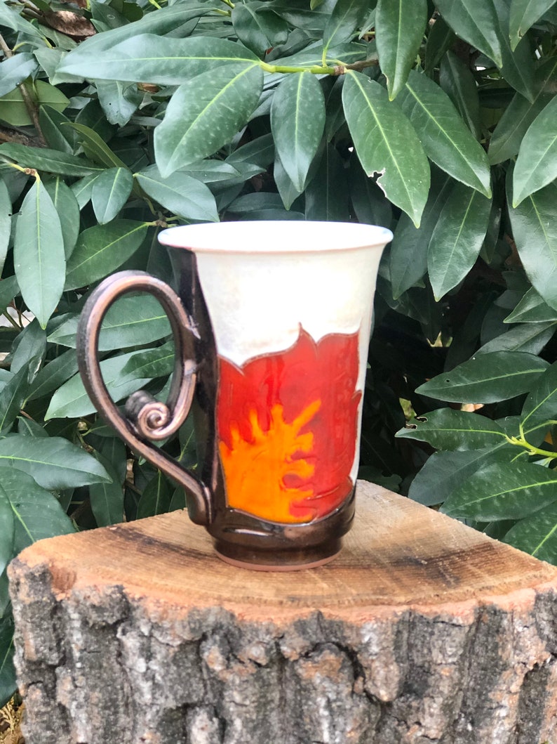 Ceramic Coffee Mug, Orange Flower Cup, Wheel Thrown Pottery Mug, Handmade Teacup, Coffee Lovers Gift, Tri Ushi image 7