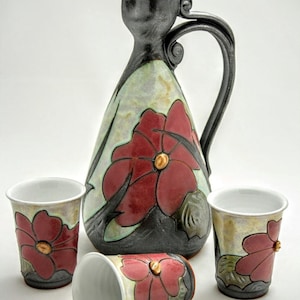 Weihnachtsgeschenk - Blumenkrug & Tassen, Keramikkrug, Wasserkrug und 4 Becher, Keramikkanne, Hochzeitsgeschenk