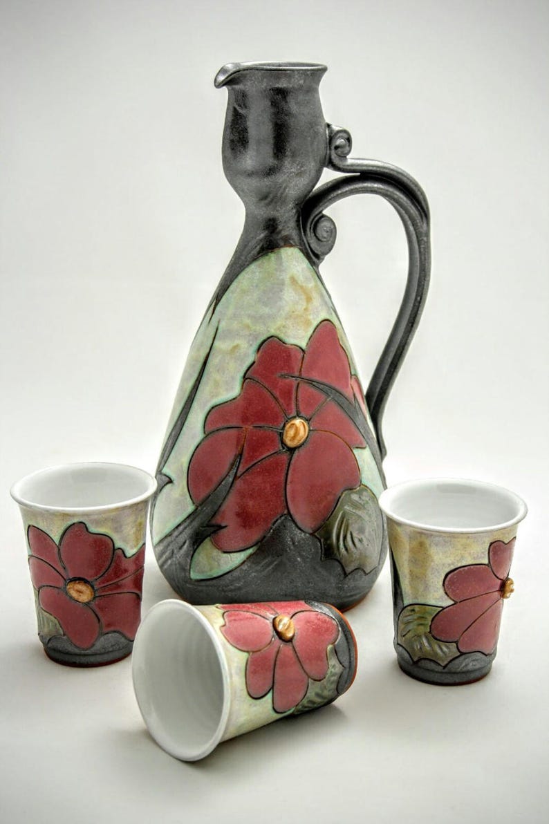 Christmas Gift - Flower Pitcher & Cups, Ceramic Pitcher Set, Water ...