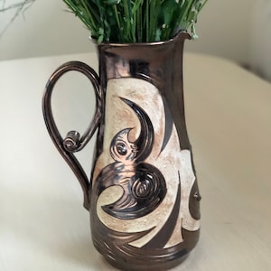 Christmas Gift - Ceramic Flower Vase , Wedding Table Decor, Pottery Jug, Brown and beige Vase, Handmade Gift for Mom
