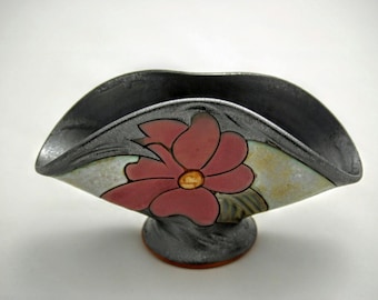 Handmade Ceramic Napkin Holder, Flower Design Pottery