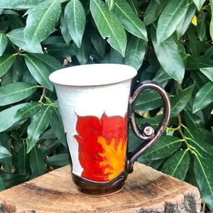 Ceramic Coffee Mug, Orange Flower Cup, Wheel Thrown Pottery Mug, Handmade Teacup, Coffee Lovers Gift, Tri Ushi image 9