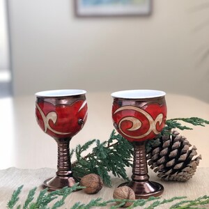 Christmas Gift Ceramic Wine Glass, Handmade Pottery Goblet, Red Pottery Chalice, Wedding Glass, Gift for her, Art Pottery Wine Glass image 8
