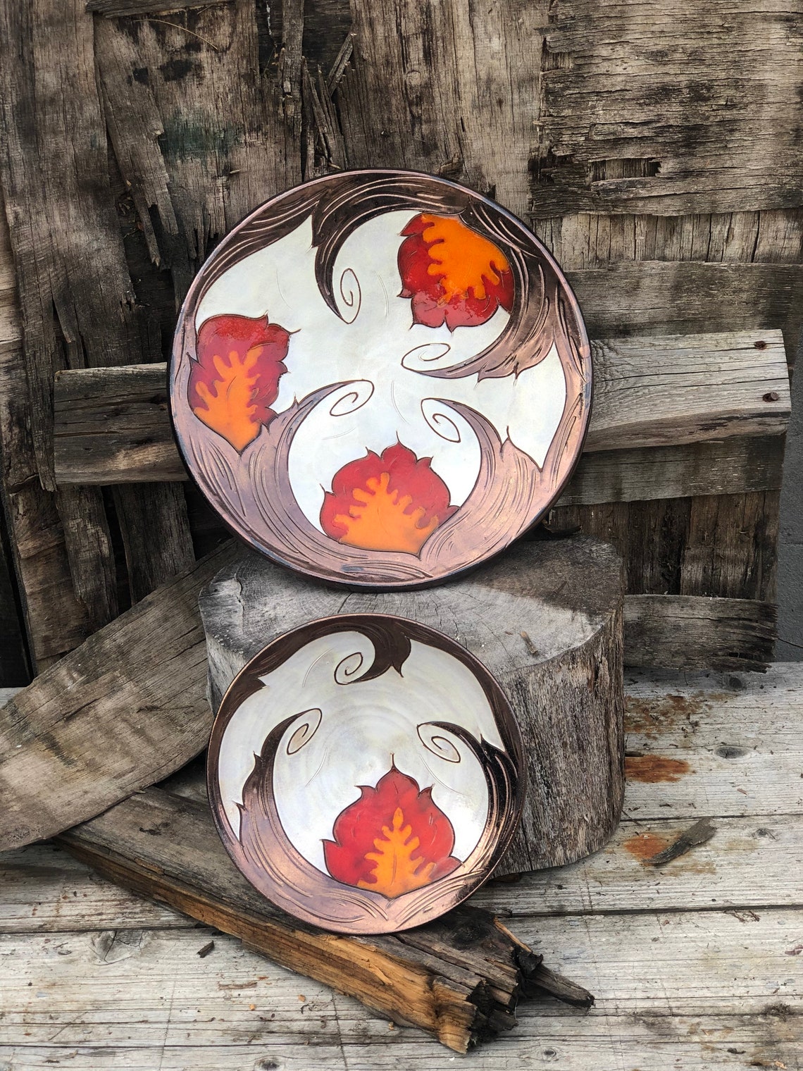 Wall Decor Ceramic Plate Large Fruit Platter Orange Flower Etsy