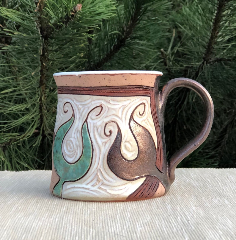 Ceramic Coffee Mug, Pottery mug, Gold and Green Mug, Tea Mug, Coffee Lovers Gift, Mugs Pottery, Unique Coffee mugs image 4