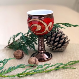 Christmas Gift - Ceramic Wine Glass, Handmade Pottery Goblet, Red Pottery Chalice, Wedding Glass, Gift for her, Art Pottery Wine Glass