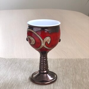 Christmas Gift Ceramic Wine Glass, Handmade Pottery Goblet, Red Pottery Chalice, Wedding Glass, Gift for her, Art Pottery Wine Glass image 4