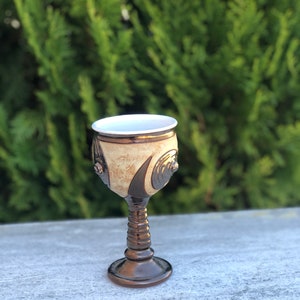 Unique Wine Glass, Wheelthrown Pottery Goblet, Long Stem Ceramic Cup, Stoneware Chalice image 6