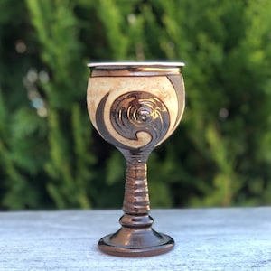 Unique Wine Glass, Wheelthrown Pottery Goblet, Long Stem Ceramic Cup, Stoneware Chalice image 2