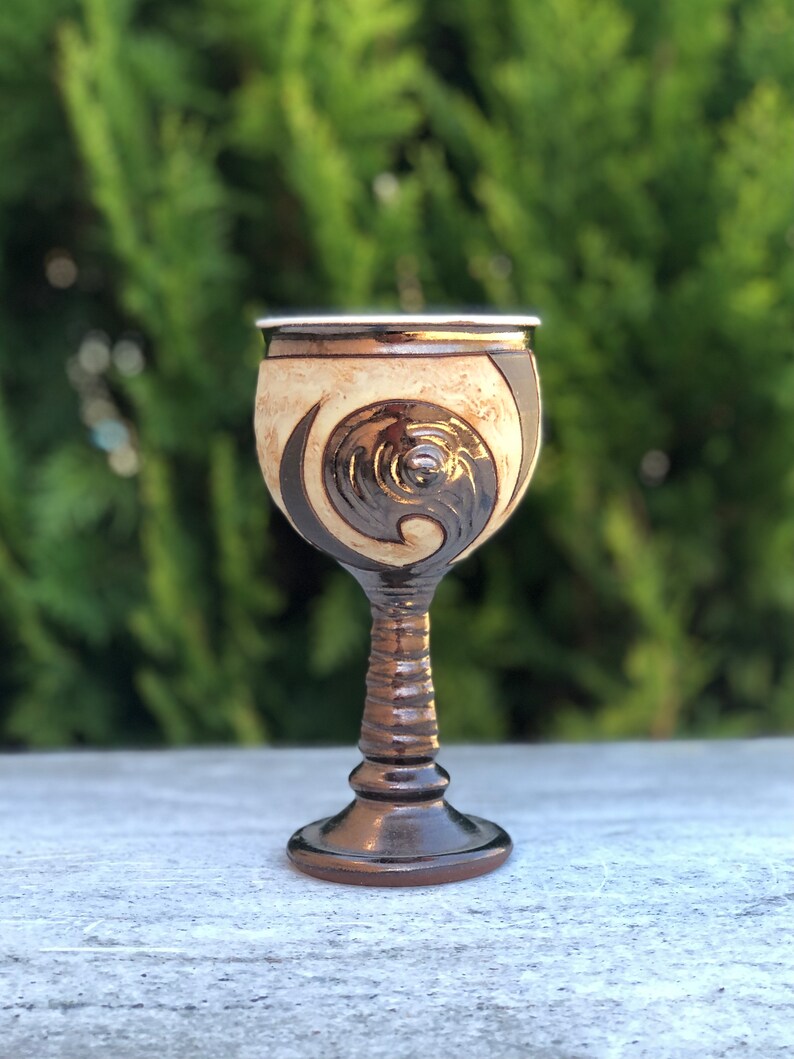 Unique Wine Glass, Wheelthrown Pottery Goblet, Long Stem Ceramic Cup, Stoneware Chalice image 2