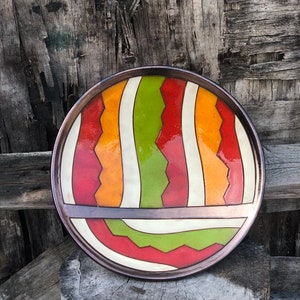 Rainbow Fruit Plate, Handmade Ceramic Plate, Rustic Fruit Bowl, Wheel Thrown Pottery, Country House Wall Décor, Anniversary Gift image 7