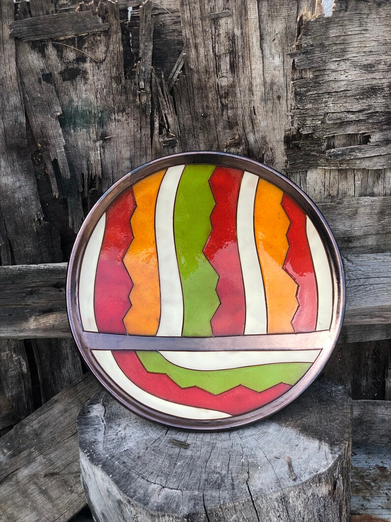 Rainbow Fruit Plate, Handmade Ceramic Plate, Rustic Fruit Bowl, Wheel Thrown Pottery, Country House Wall Décor, Anniversary Gift image 7