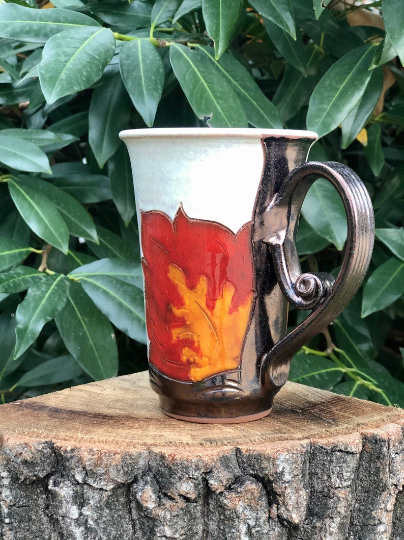 Orange Flower Coffee Mug, Pottery Mug Wheel Thrown, Earthenware Tea Mug, Handmade Pottery Teacup, Unique Mug, Birthday Gift, Tri Ushi image 7