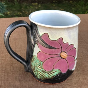 Large Floral Mug, Pottery Beer mug, Handmade Ceramic Stein, Stoneware Tankard Mug, Beer Lover Gift image 7