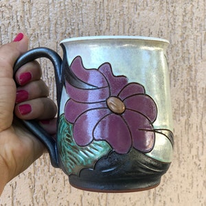 Large Floral Mug, Pottery Beer mug, Handmade Ceramic Stein, Stoneware Tankard Mug, Beer Lover Gift image 10