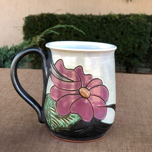 Large Floral Mug, Pottery Beer mug, Handmade Ceramic Stein, Stoneware Tankard Mug, Beer Lover Gift image 5