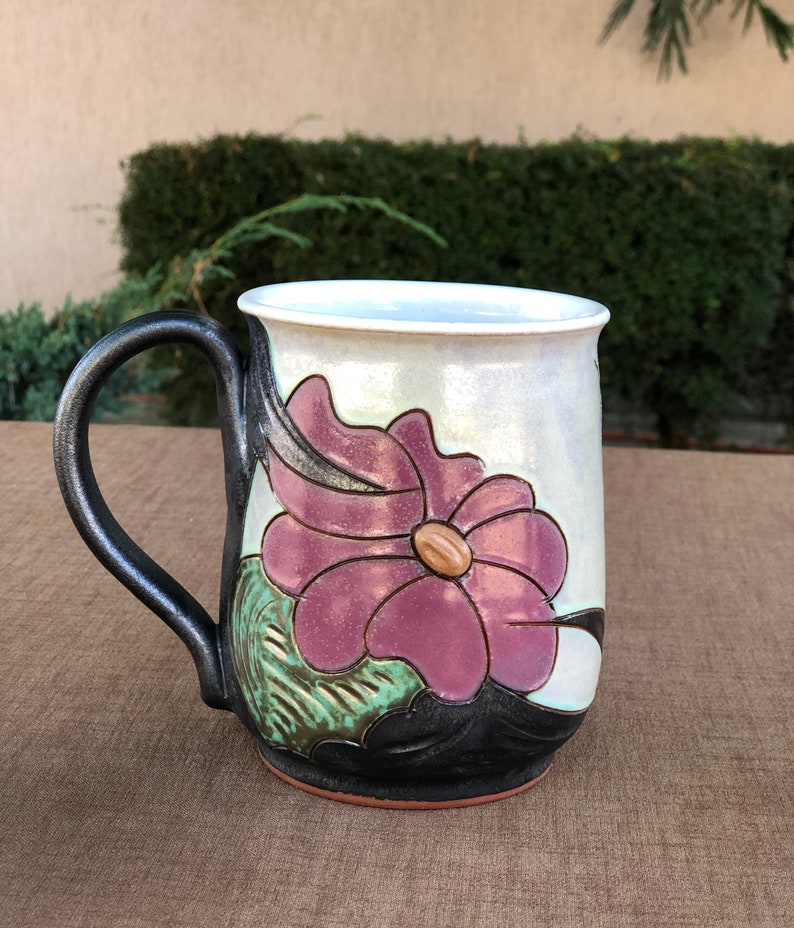 Large Floral Mug, Pottery Beer mug, Handmade Ceramic Stein, Stoneware Tankard Mug, Beer Lover Gift image 5