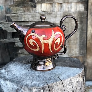 Handmade Ceramic Teapot, Art Pottery Tea Pot, Red Wheel thrown Teapot, Colorful Pottery gift, Anniversary gift