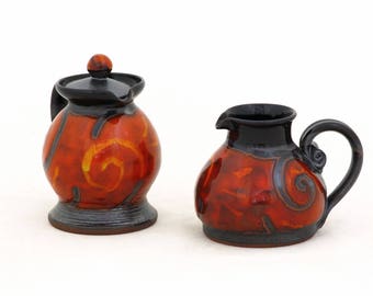 Christmas Gift- Red Creamer Sugar Set, Handmade Pottery Creamer Set, Ceramic Creamer and Sugar bowl Set, Wedding gift