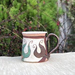 Large Coffee Cup, Handmade Pottery Mug, Colorful Coffee Cup, Unique Tea Mug, Abstract Mug, Christmas Gift Golden Harp