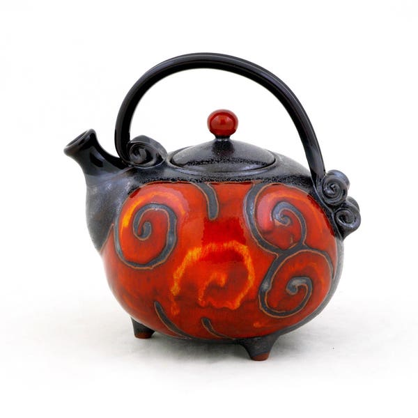 Théière en poterie rouge, bouilloire en céramique faite à la main, théière en poterie jetée à la roue, cadeau d’anniversaire, cadeau de poterie familiale, Tri Ushi