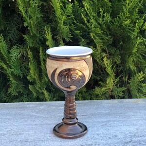 Unique Wine Glass, Wheelthrown Pottery Goblet, Long Stem Ceramic Cup, Stoneware Chalice image 3