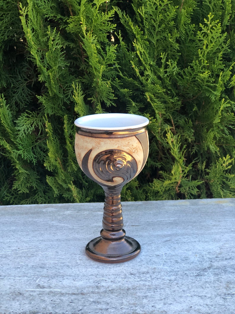 Unique Wine Glass, Wheelthrown Pottery Goblet, Long Stem Ceramic Cup, Stoneware Chalice image 3