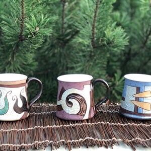 Large Coffee Cup, Handmade Pottery Mug, Colorful Coffee Cup, Unique Tea Mug, Abstract Mug, Christmas Gift image 7