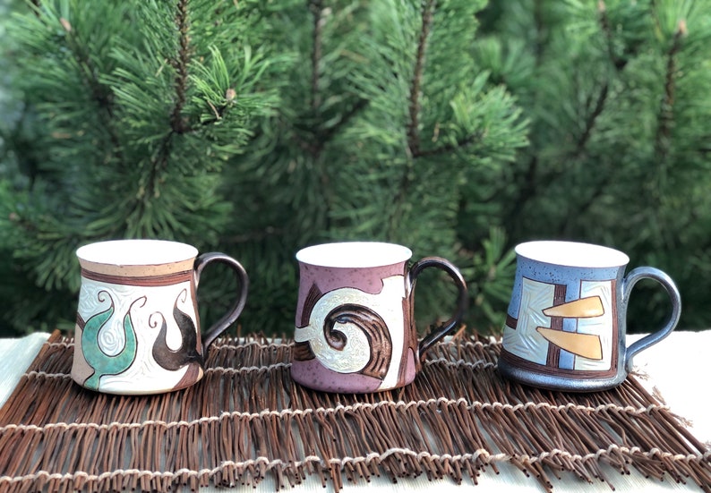 Large Coffee Cup, Handmade Pottery Mug, Colorful Coffee Cup, Unique Tea Mug, Abstract Mug, Christmas Gift image 7