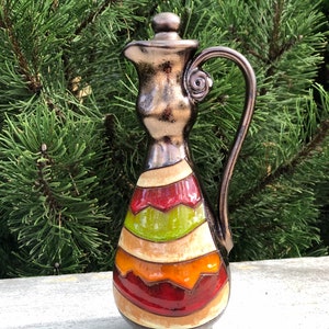 Christmas Gift - Vinegar Cruet, Bronze and Rainbow Oil Cruet, Oil and Vinegar Pottery Cruet, Handmade Ceramic Oil Dispenser, Hostess gift