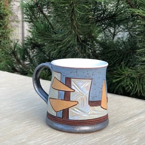 Large Coffee Cup, Handmade Pottery Mug, Colorful Coffee Cup, Unique Tea Mug, Abstract Mug, Christmas Gift Abstract Blue