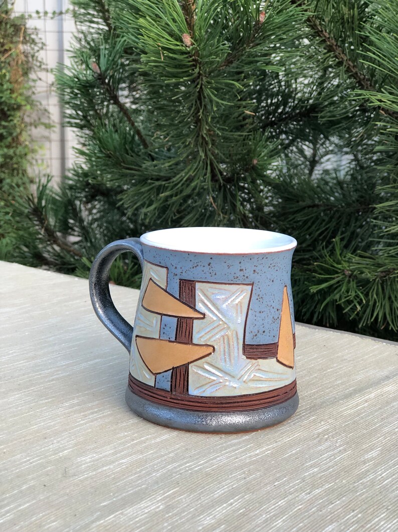 Large Coffee Cup, Handmade Pottery Mug, Colorful Coffee Cup, Unique Tea Mug, Abstract Mug, Christmas Gift Abstract Blue