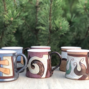 Large Coffee Cup, Handmade Pottery Mug, Colorful Coffee Cup, Unique Tea Mug, Abstract Mug, Christmas Gift image 1