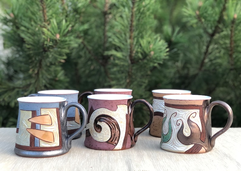 Large Coffee Cup, Handmade Pottery Mug, Colorful Coffee Cup, Unique Tea Mug, Abstract Mug, Christmas Gift image 1