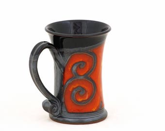 Pottery Coffee Mug, Red Ceramic Mug Handmade, Wheel Thrown Mug, Unique Coffee Cup, Gift for Mom