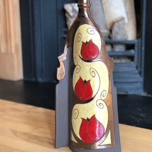 Handmade Ceramic Vase with Tulips, Art Pottery Gift, Stoneware Decorative Bottle, Housewarming gift, Art Cottagecore Decor, Gift for Mom