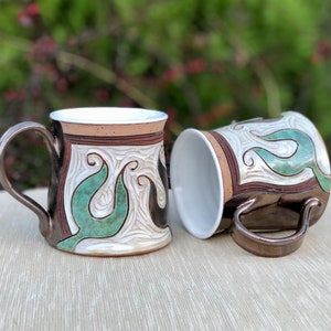 Ceramic Coffee Mug, Pottery mug, Gold and Green Mug, Tea Mug, Coffee Lovers Gift, Mugs Pottery, Unique Coffee mugs image 2