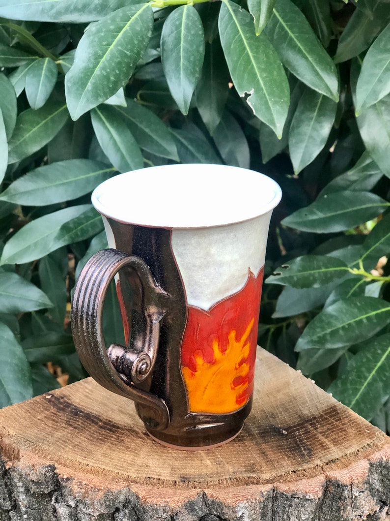 Ceramic Coffee Mug, Orange Flower Cup, Wheel Thrown Pottery Mug, Handmade Teacup, Coffee Lovers Gift, Tri Ushi image 10