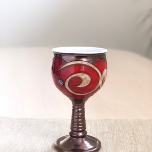 Christmas Gift Ceramic Wine Glass, Handmade Pottery Goblet, Red Pottery Chalice, Wedding Glass, Gift for her, Art Pottery Wine Glass image 9