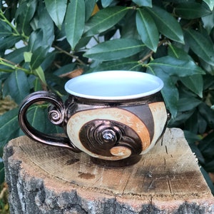 Handmade Pottery Coffee Cup, Ceramic Mug with Encrusted Coffee Beans, Wheel thrown Pottery Mug, Earthenware Tea Cup