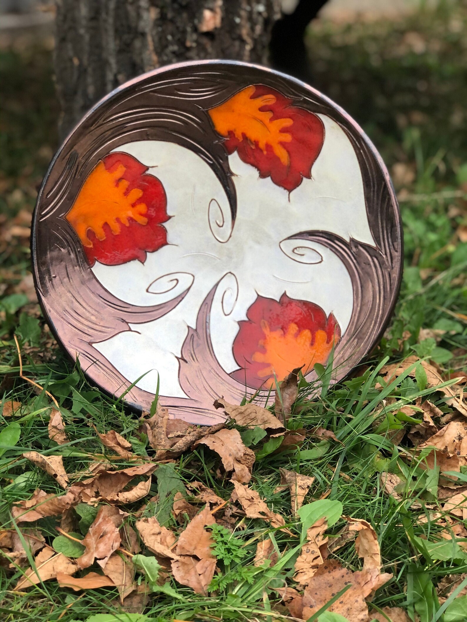 Wall Decor Ceramic Plate Large Fruit Platter Orange Flower Etsy