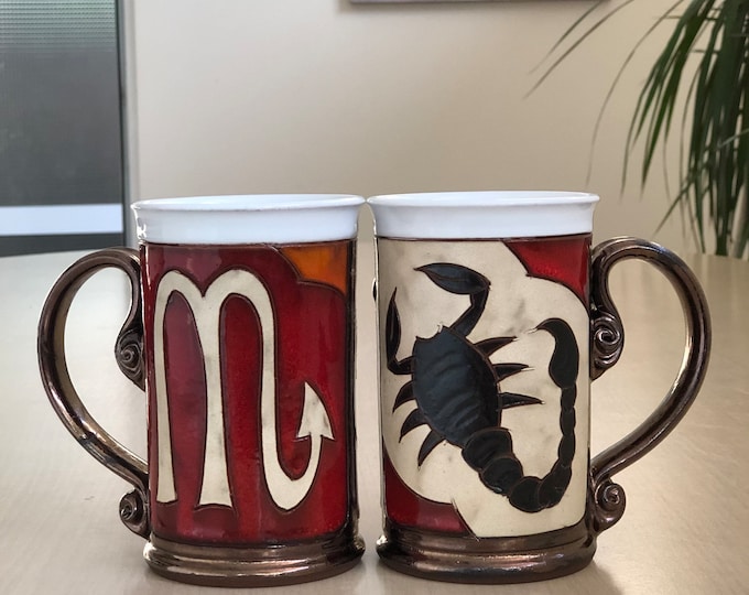 Scorpio Birthday Mug, Pottery Coffee Cup, Handmade Gift for Scorpio, Zodiac tea mug, Birthday Coffee Mug