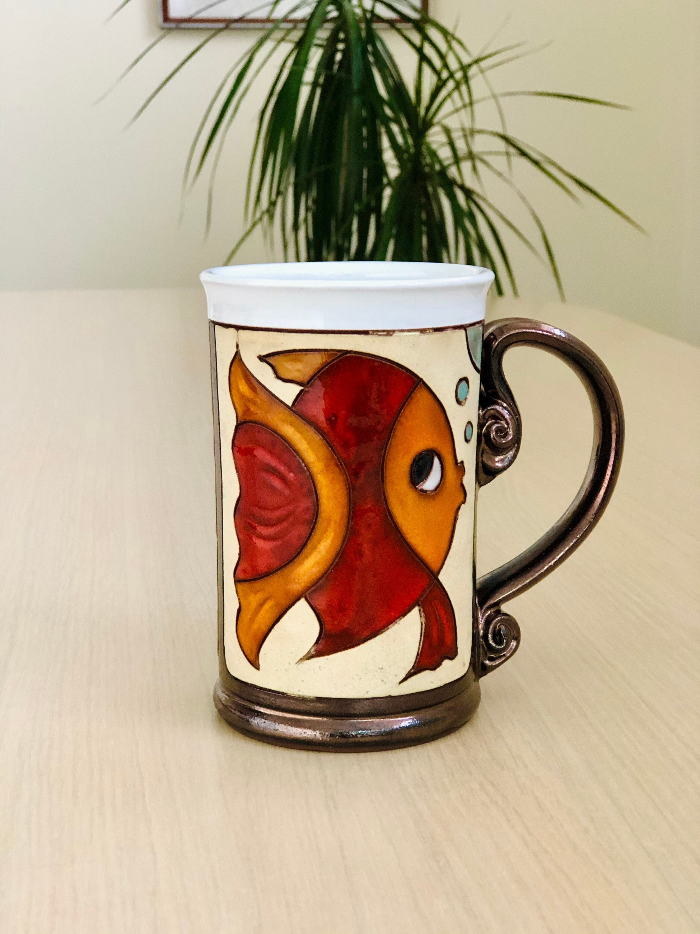 Fish Mug, Star Sign Mug, Pisces Mug, Zodiac Mug, Ceramic Large Coffee Cup, Wheel thrown Pottery Teacup, Birthday Gift