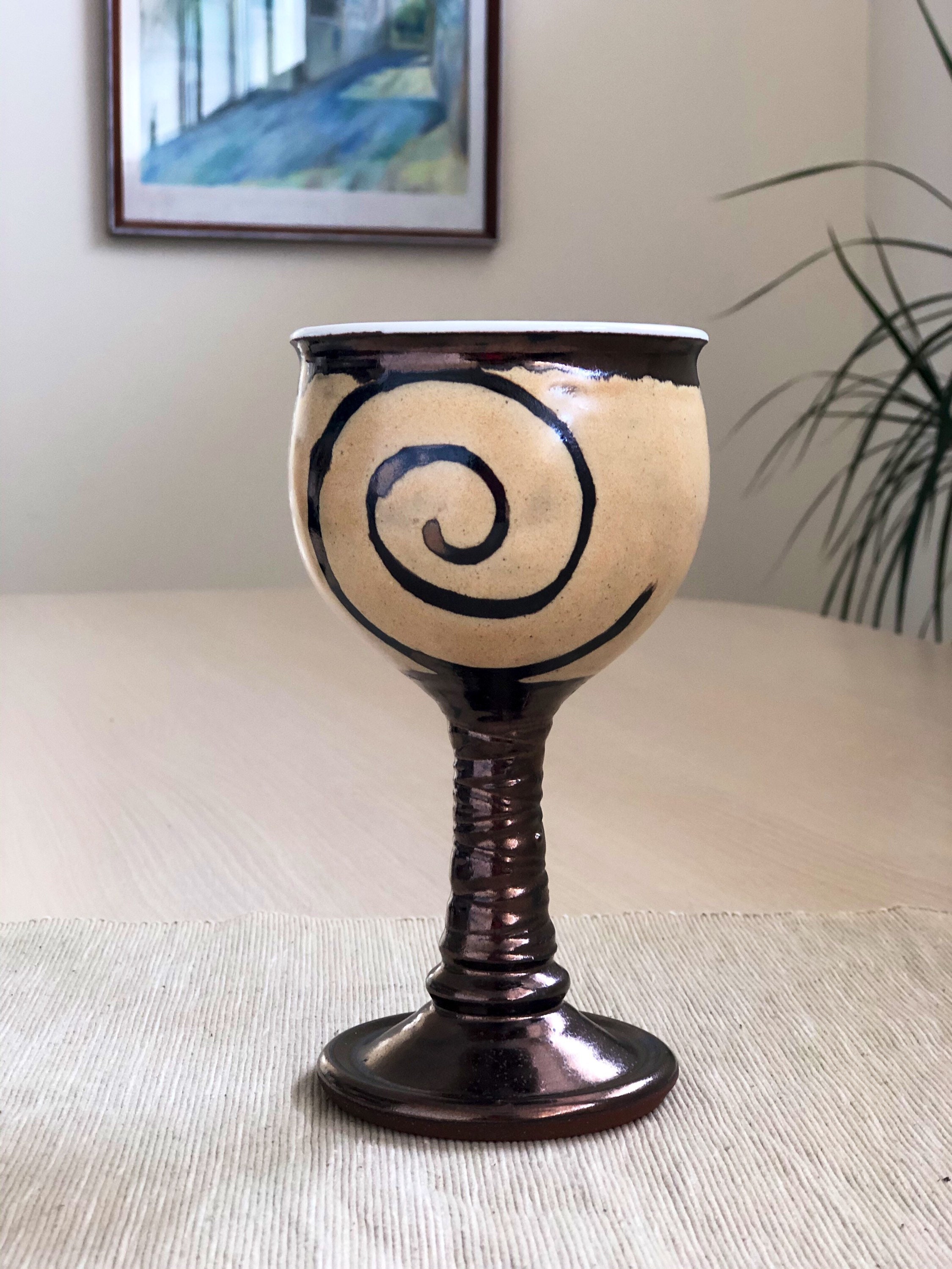 Christmas Gift - Gold Pottery Goblet, Handmade Pottery