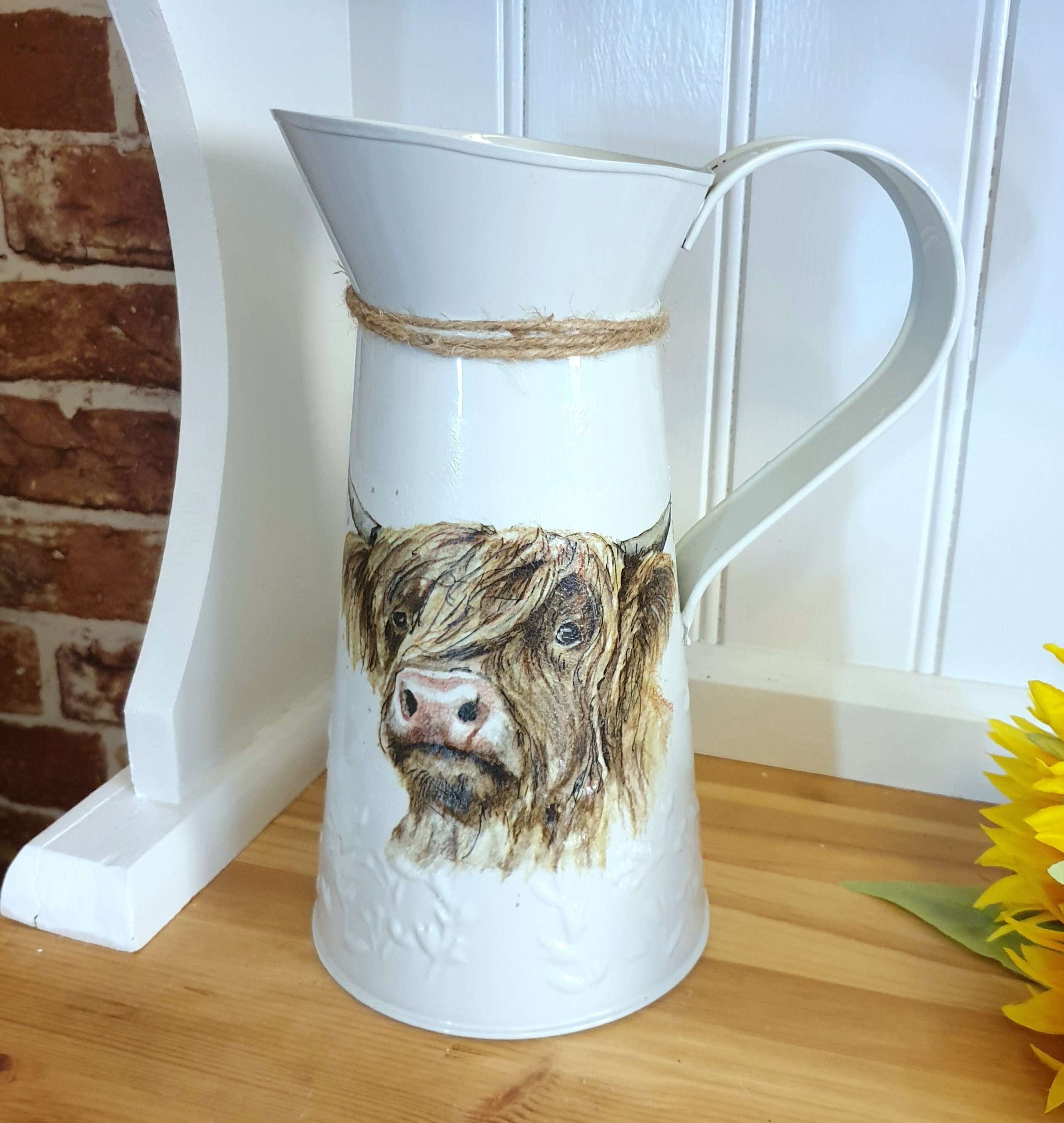 Large 25cm personalised Highland Cow decorative jug vase Etsy