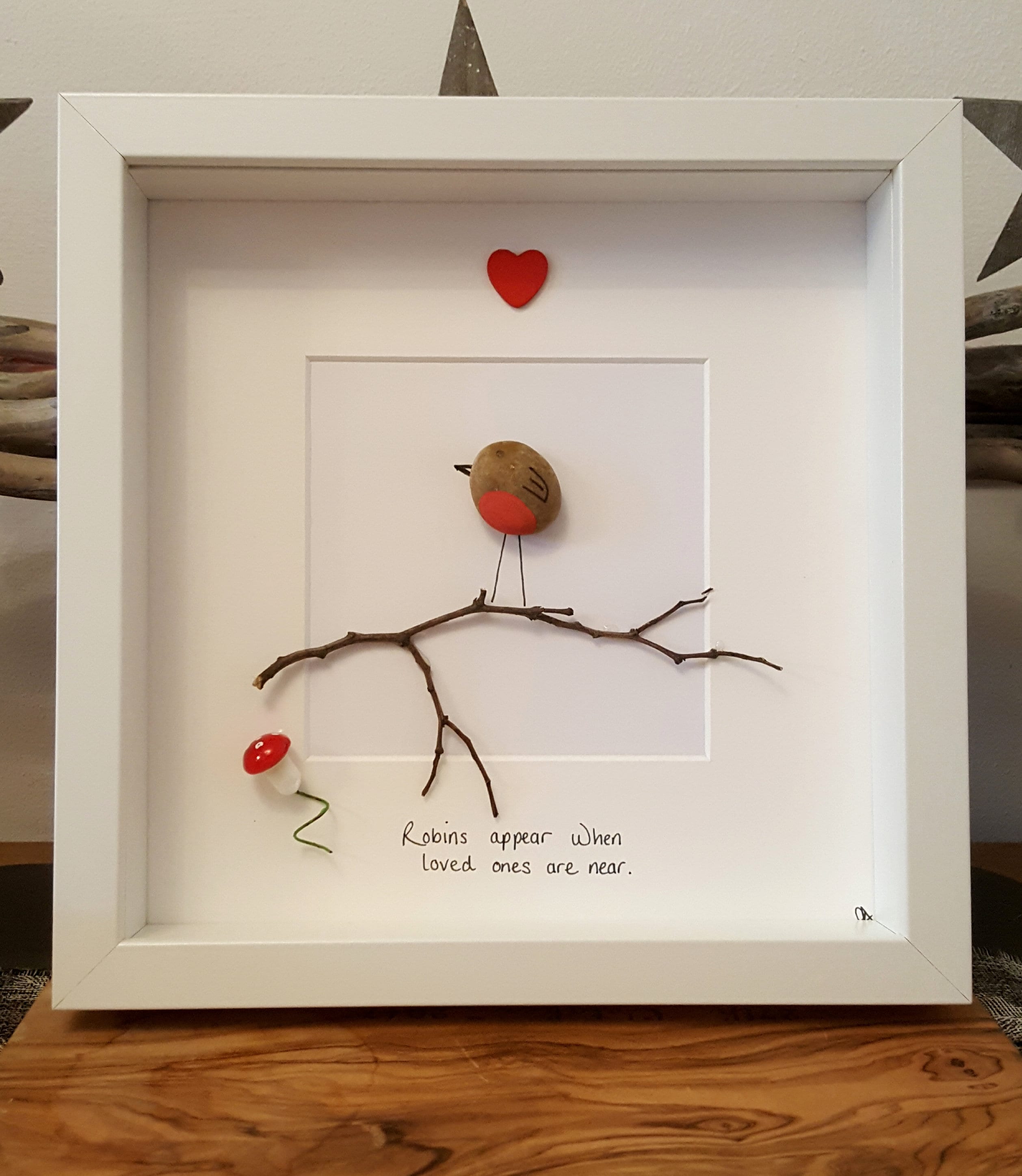 23cm Pebble art ROBIN heart box frame picture Etsy